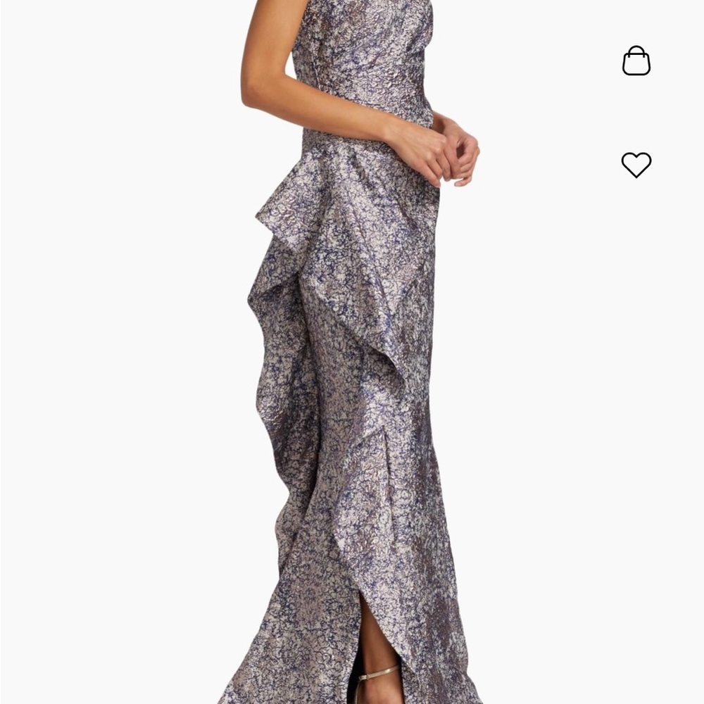 ✨Teri Jon for Rickie Freeman One Shoulder Jacquard Metallic Gown in Pink Lilac✨ - Picture 9 of 16